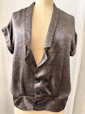 Charlotte Ronson, Printed Hammered Silk Charmeuse Top sz XS